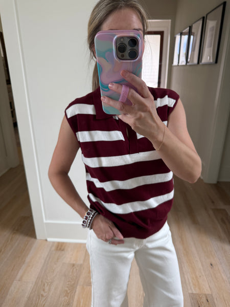 Maroon Sleeveless Stripe Top