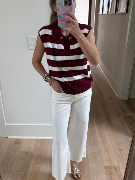 Maroon Sleeveless Stripe Top