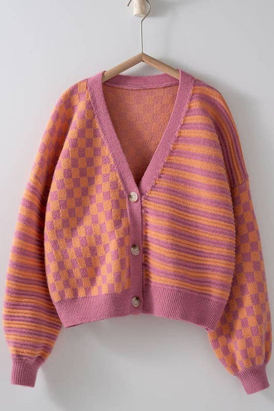 Checkers and Stripes Knit Cardigan