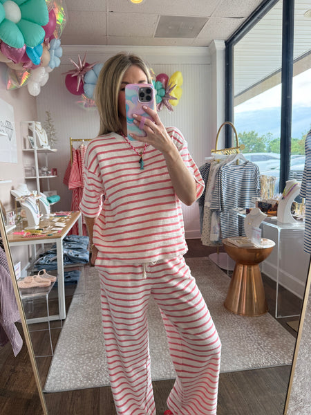 Red Striped Terry Pant Set -2pcs