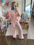 Red Striped Terry Pant Set -2pcs