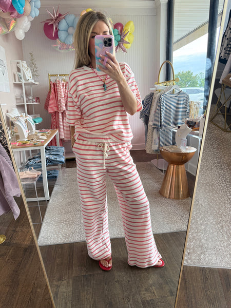 Red Striped Terry Pant Set -2pcs