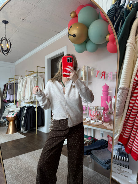 Flower button cardigan - Heather Oat