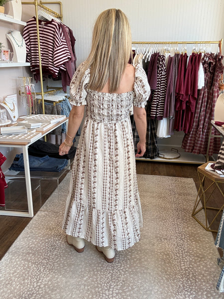 Brown Floral Ruffled Maxi Dress