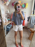 Striped Button Up Crew Tee - Blue
