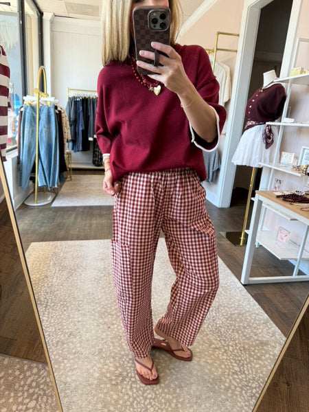Cherry Plaid Patch Pocket Pants