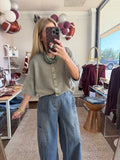 Olive Washed Ribbed Short Sleeve Cardigan