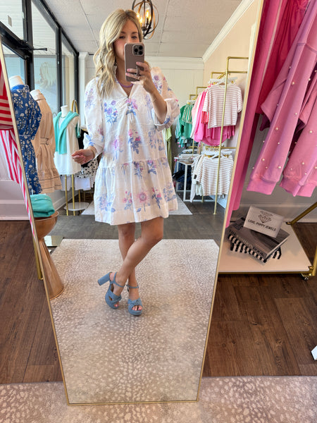Lavender Eyelet 3/4 Sleeve Dress