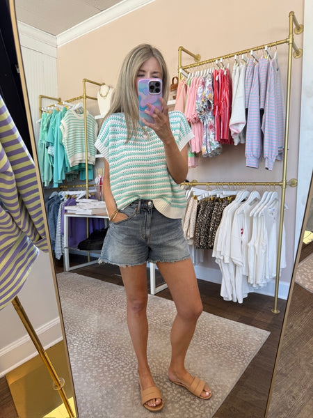 Mint Striped Sleeveless Sweater