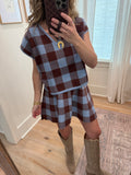 Blue Plaid Pleated Skirt Set - 2pcs.