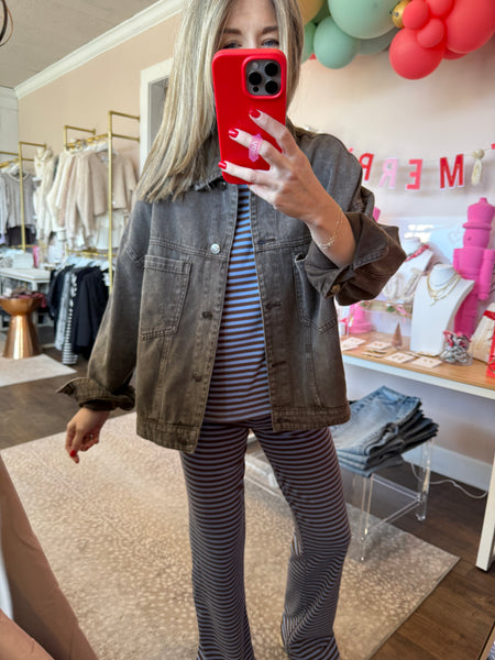 Back pleat denim jacket - black coffee