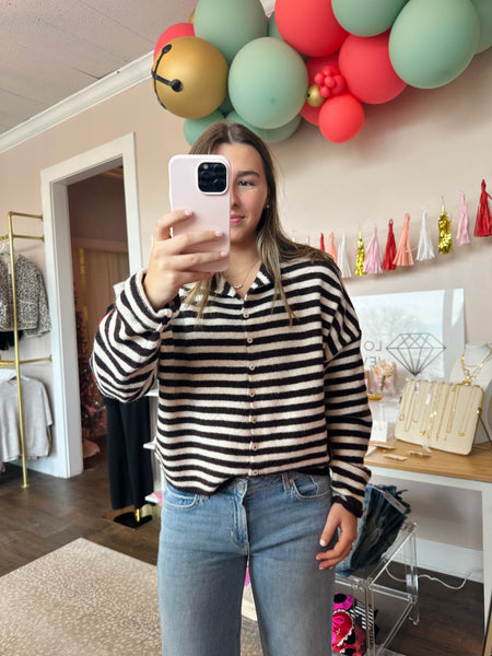 Piper Cardigan - Wine and Ivory Stripe