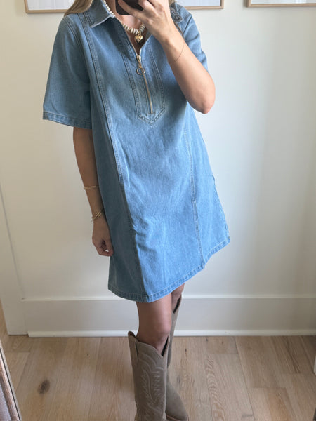 Denim Half-zip Mini Dress