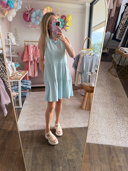 Baby Blue Sleeveless Tiered Dress