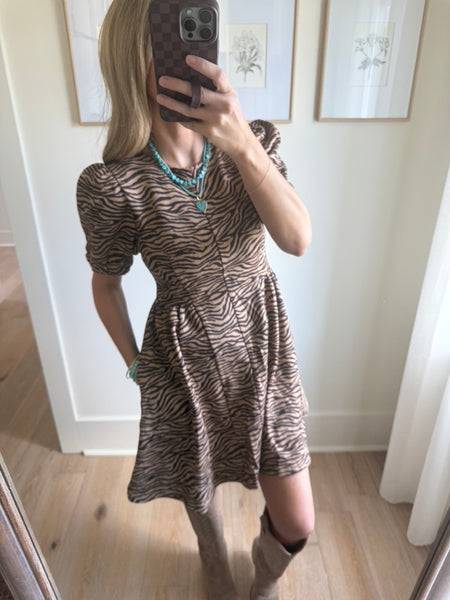 Animal Print Puff Sleeve Dress
