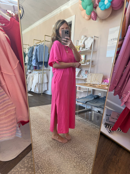Pink Tee Maxi Dress with Center Seam