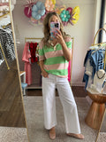 Seafoam & Coral Striped Polo Sweater