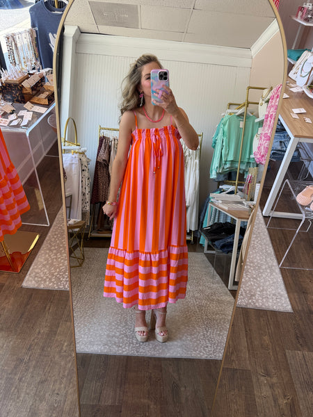 Orange Striped Midi Dress