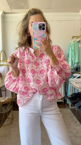 Botanical Print Pink Blouse