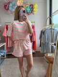 Red Striped Terry Shorts Set - SOLD AS SET