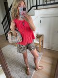 Papaya Pleated Button Up Tank