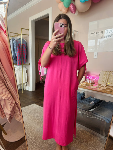 Pink Tee Maxi Dress with Center Seam