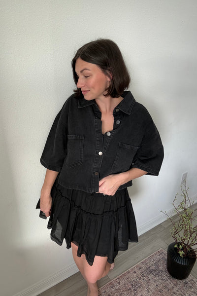 Cropped button front black shirt