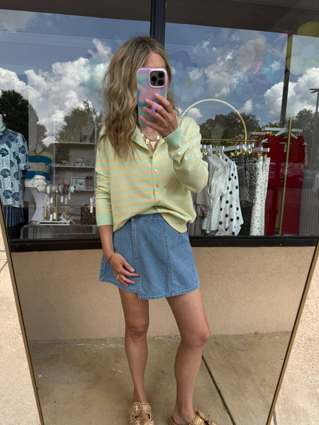 Kiwi & Yellow Striped Cardigan