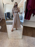 Latte Plaid Smocked Midi Dress