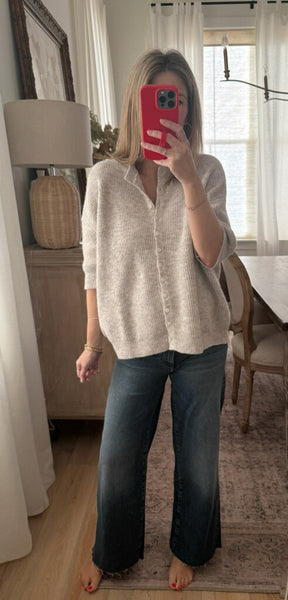 Cherie ribbed short sleeve cardigan-oatmeal