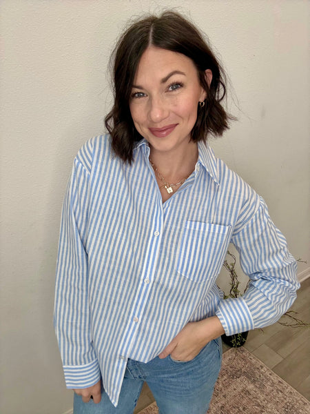 Blue and White Stripe Button Down Shirt