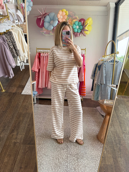 Taupe Striped Terry Pant Set -2pcs