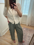 Mint & Taupe Plaid Patch Pocket Pants