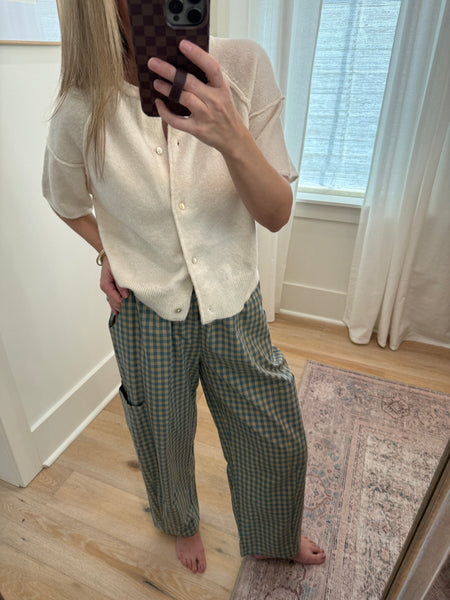 Mint & Taupe Plaid Patch Pocket Pants