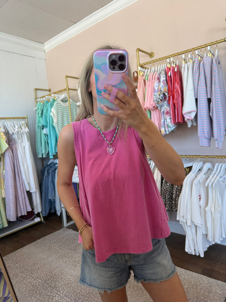 Fuschia Raw Edge Sleeveless Top