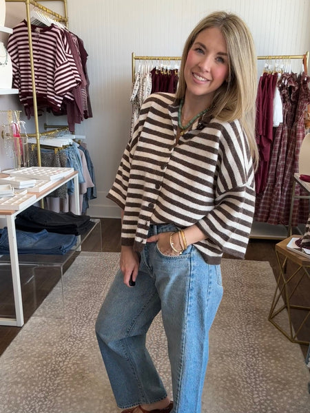 Chocolate Stripe Short Sleeve Cardigan