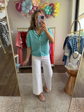Blue Pointelle Puff Sleeve Sweater
