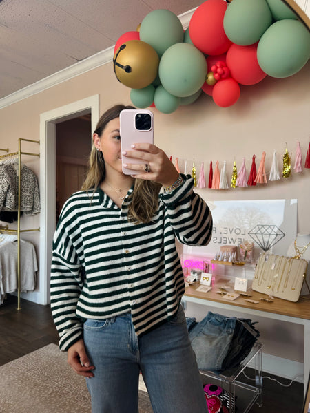 Piper Cardigan - Forest and Ivory Stripe