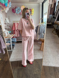 Red Striped Terry Pant Set -2pcs