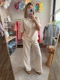 Taupe Striped Terry Pant Set -2pcs