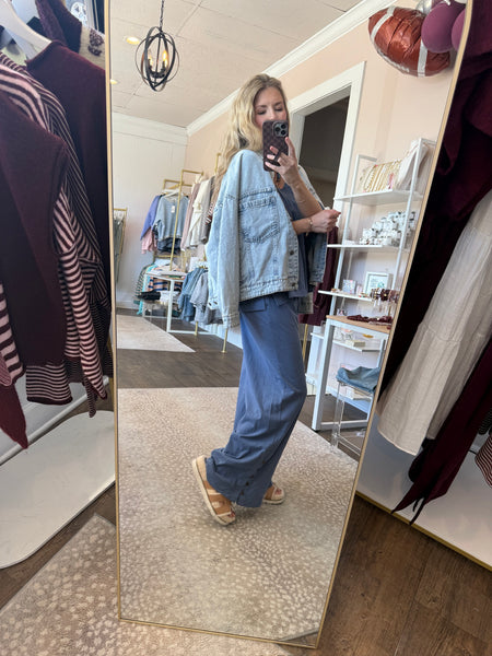Blue Grey Cotton Slub Pant Set - 2pcs