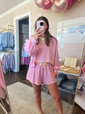 Pink Striped Rib Shorts Set - 2 pc SET
