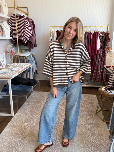 Chocolate Stripe Short Sleeve Cardigan