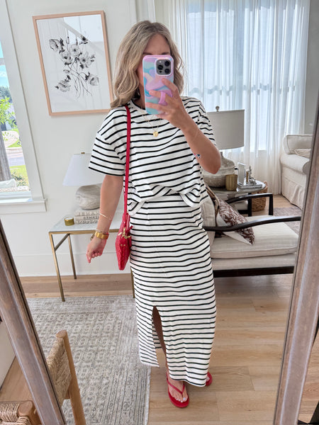 Black and White Striped Skirt Set - 2pcs