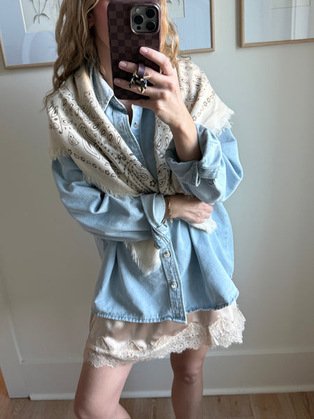 Champagne Satin Lace Trimmed Skirt