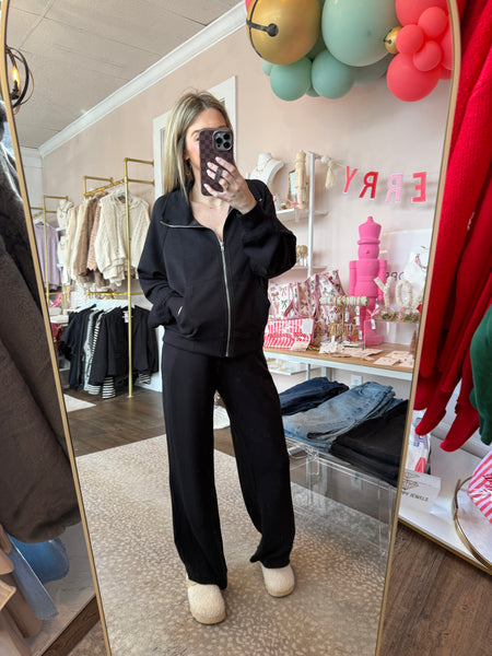 Scuba sweatsuit with zipper jacket -black