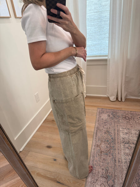 Sand Drawstring Wideleg Pants