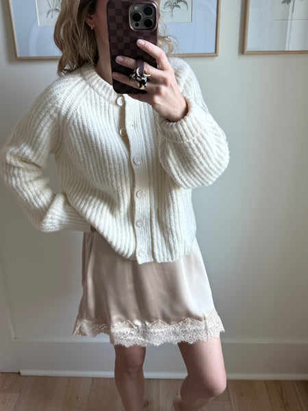 Champagne Satin Lace Trimmed Skirt