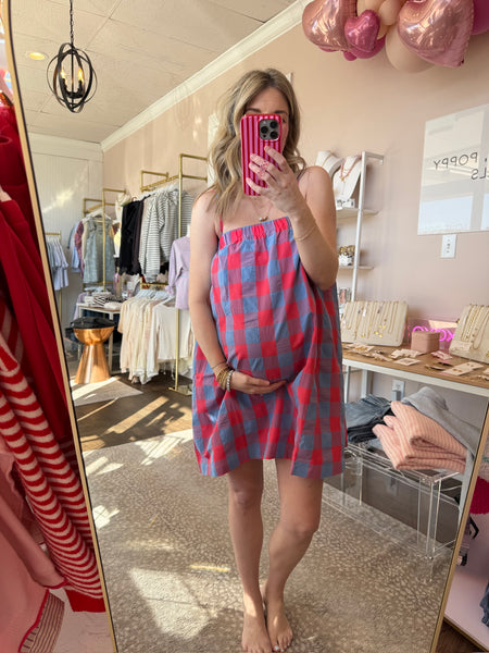 Plaid Cami Dress - cherry/blue