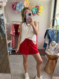 Red Cap Sleeve Shorts Set